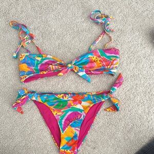 Colorful Bikini Set with Tie Straps